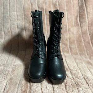 SHEIN Cuccoo trending chunky heeled lace-up front black combat boots